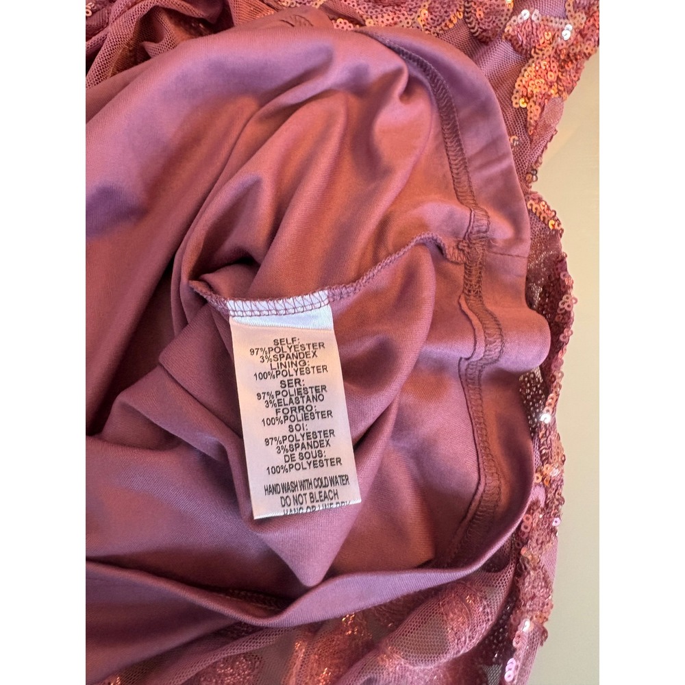Windsor Rose Gold Sequin Strapless Cocktail Dress Mauve Floral Mini SzS - Picture 5 of 9